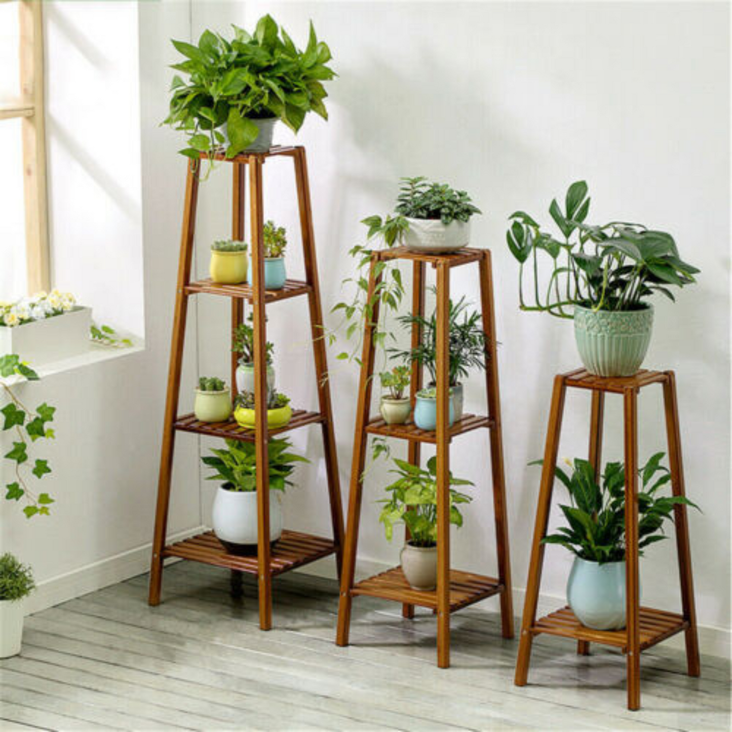 Wood Flower Pot Plant Stand Multi-Tier Display Rack for Indoor Outdoor