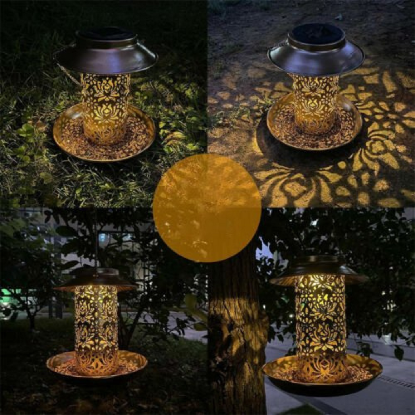 Solar Powered Bird Feeder with Light Outdoor Hanging Solar Lamp