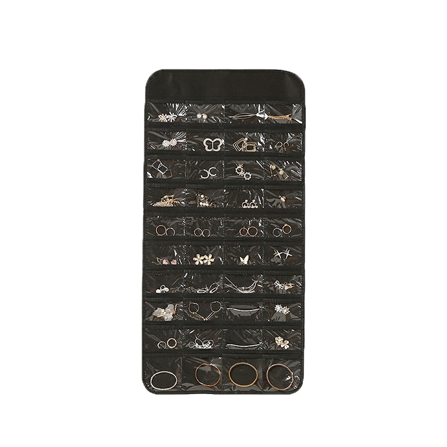 Black Hanging Jewelry Organizer with Storage Pouch for Earrings