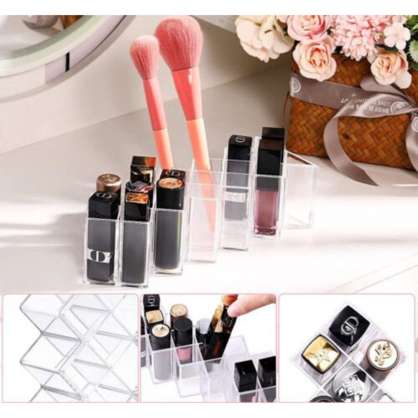 Clear Lipstick Organizer Display Stand Storage for Lipgloss and Makeup Holder