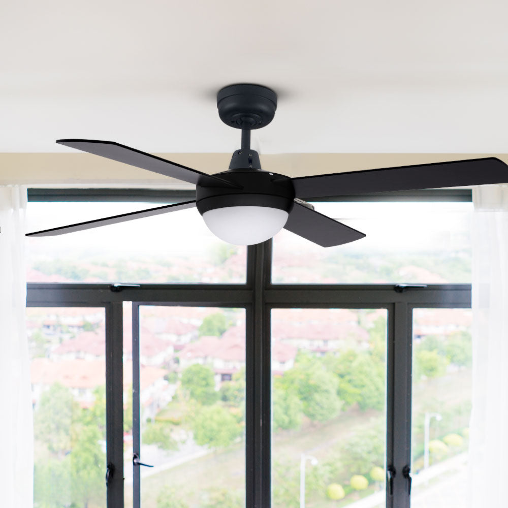 52'' Ceiling Fan w/Light w/Remote Timer - Black