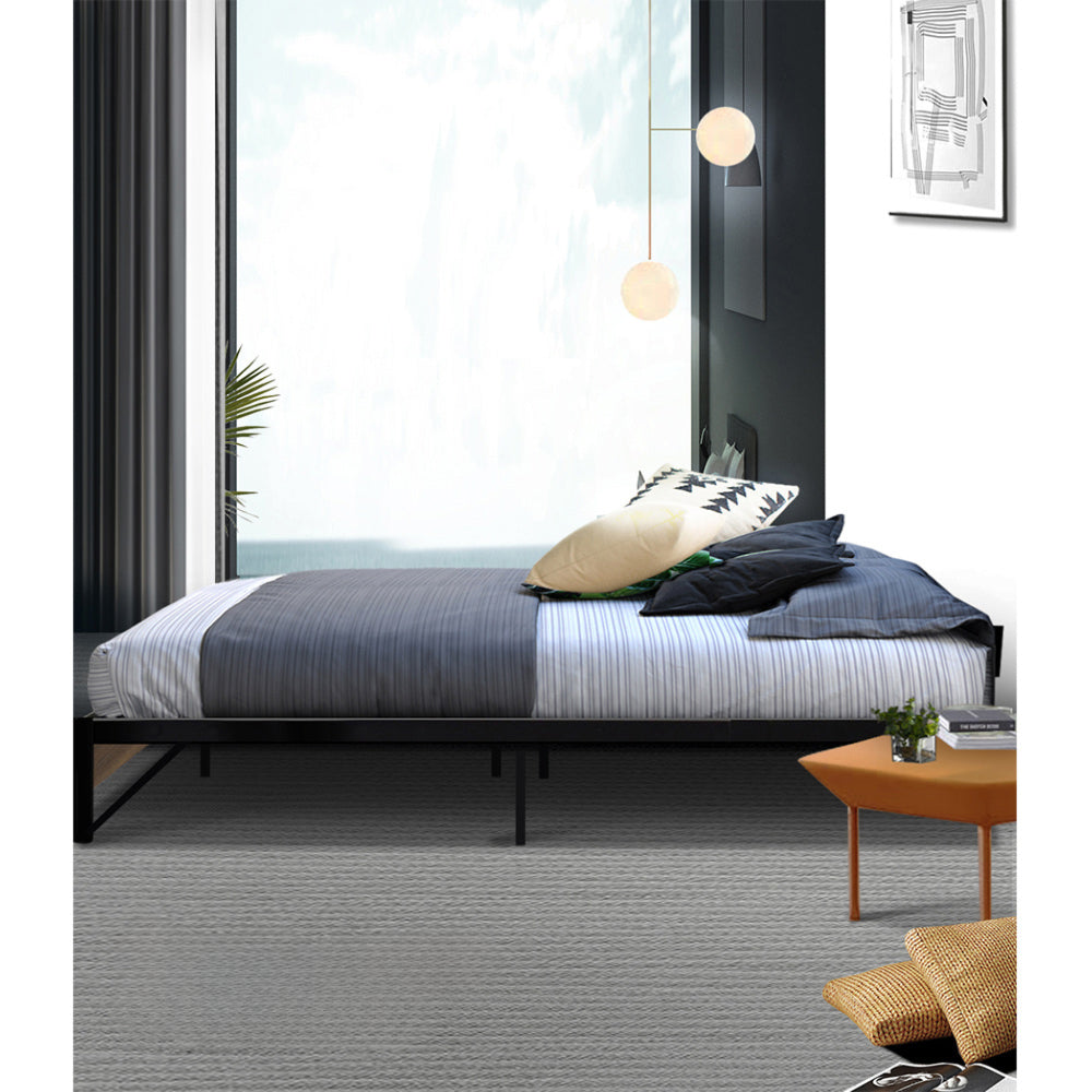 Metal Bed Frame King Single Size Wooden Mattress Base Platform Black