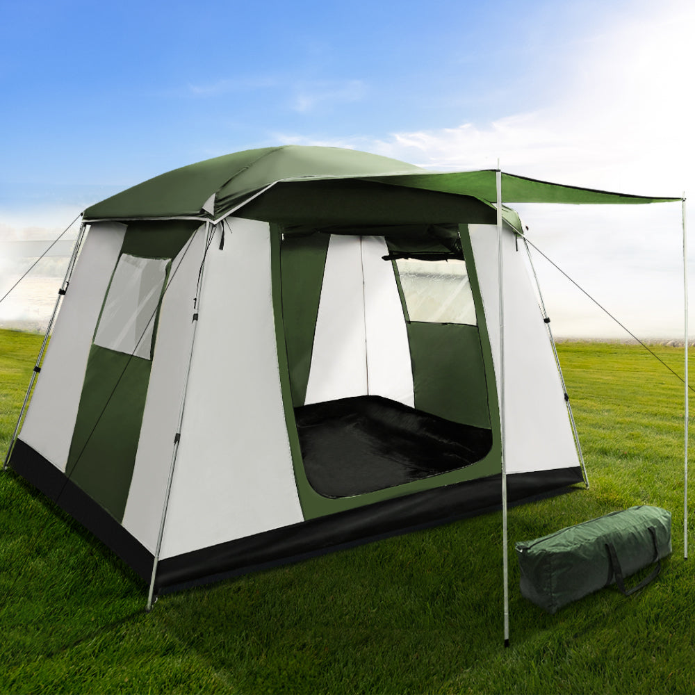 Camping Tent Family Hiking Dome Green and White - Fits 6 Person