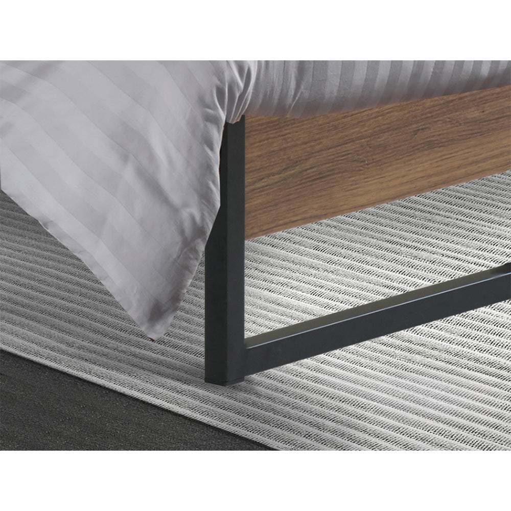 Metal Bed Frame Single Size Mattress Base Platform Wooden Black