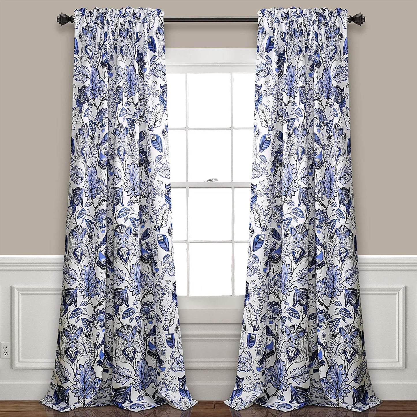 Cynthia Jacobean Room Darkening Window Curtain Set 84x52 Inch - Blue
