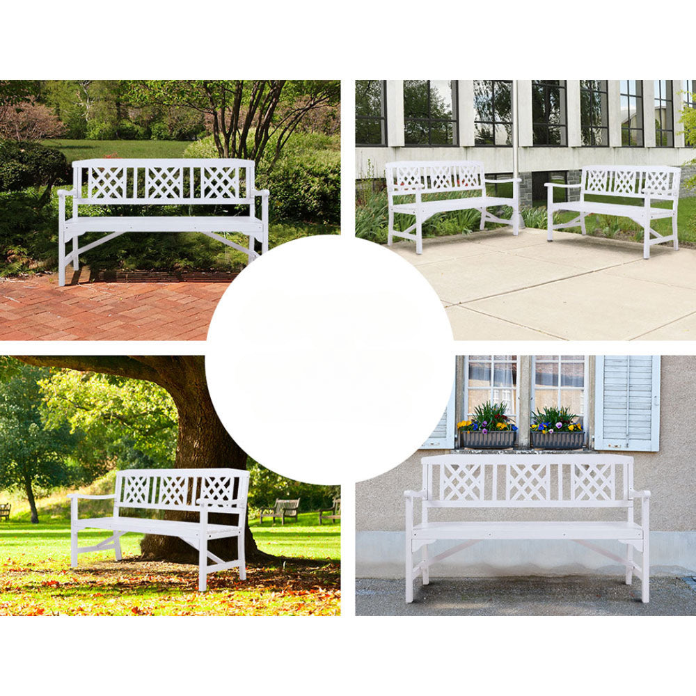 Wooden Outdoor Garden Bench Patio Lounge Chair 3 Seater - White