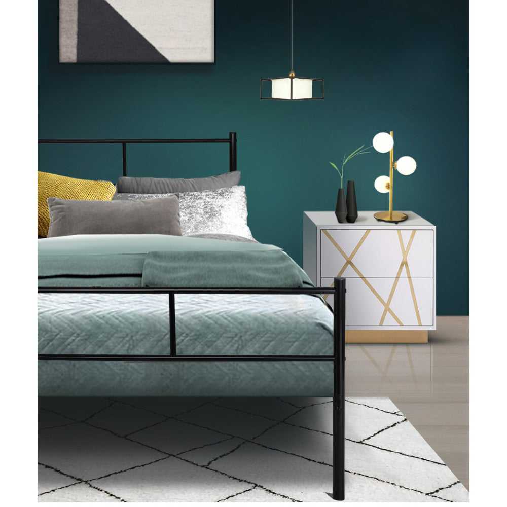 Metal Bed Frame Queen Size Platform Foundation Mattress Base Black