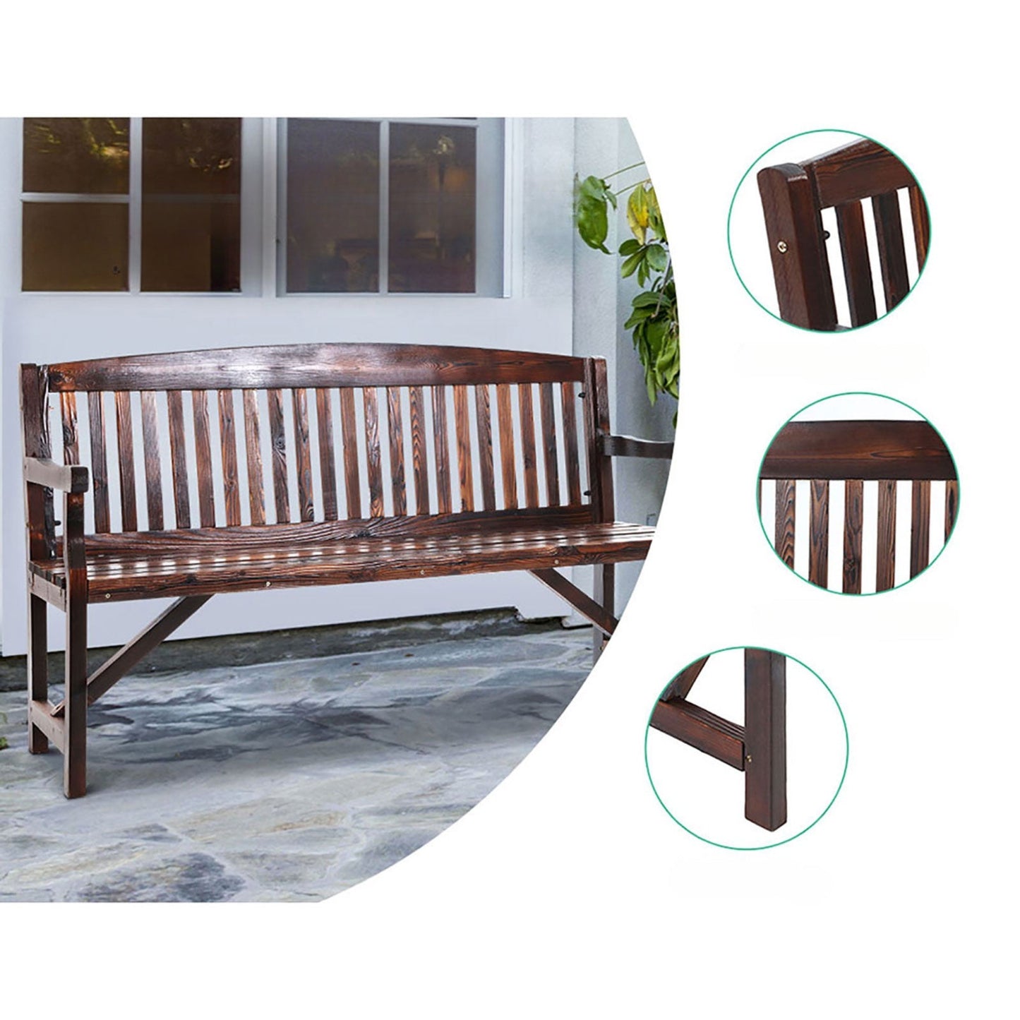 Wooden Garden Bench Outdoor Furniture Decor Patio 3 Seater - Natural