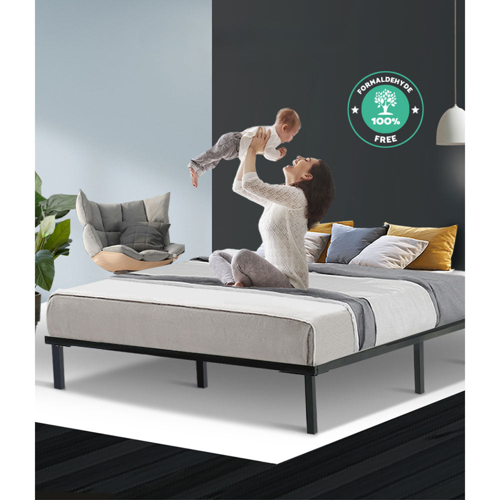 Metal Bed Frame Queen Size Bed Base Platform Foundation Wooden Black