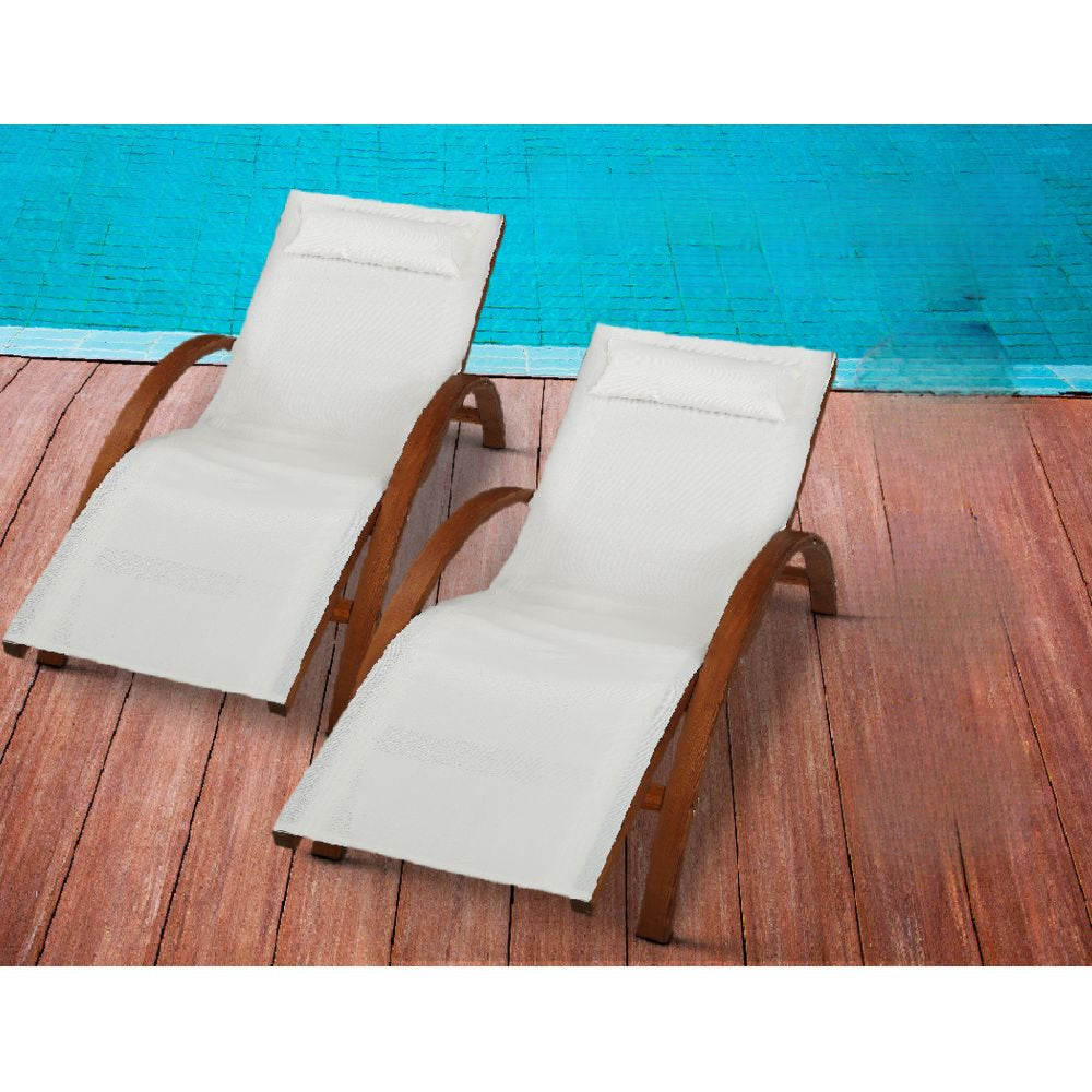Outdoor Wooden Sun Lounge Chair Garden Patio Furniture - Cream