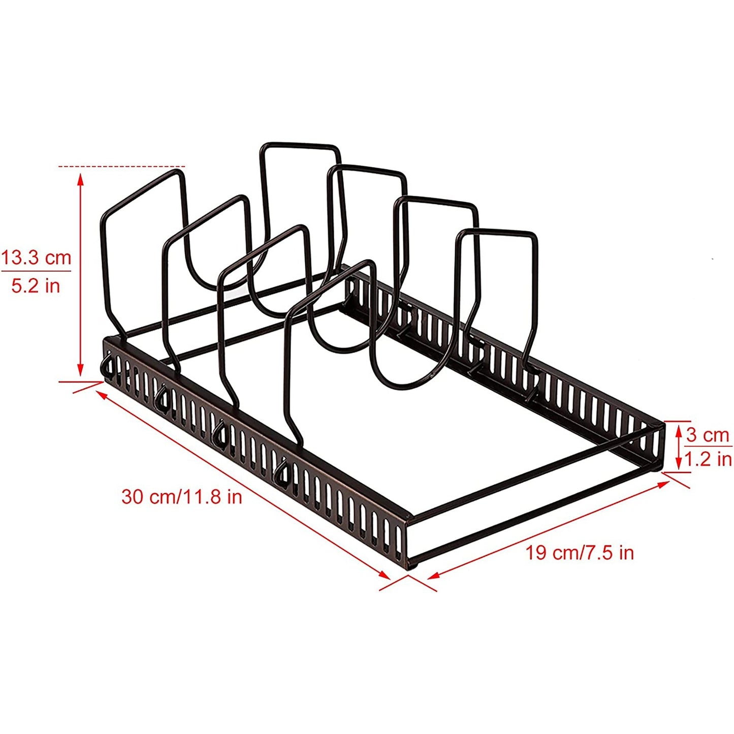 Adjustable Kitchen Lid Organizer with 7 Adjustable Compartments for Pantry or Cabinet - Brown
