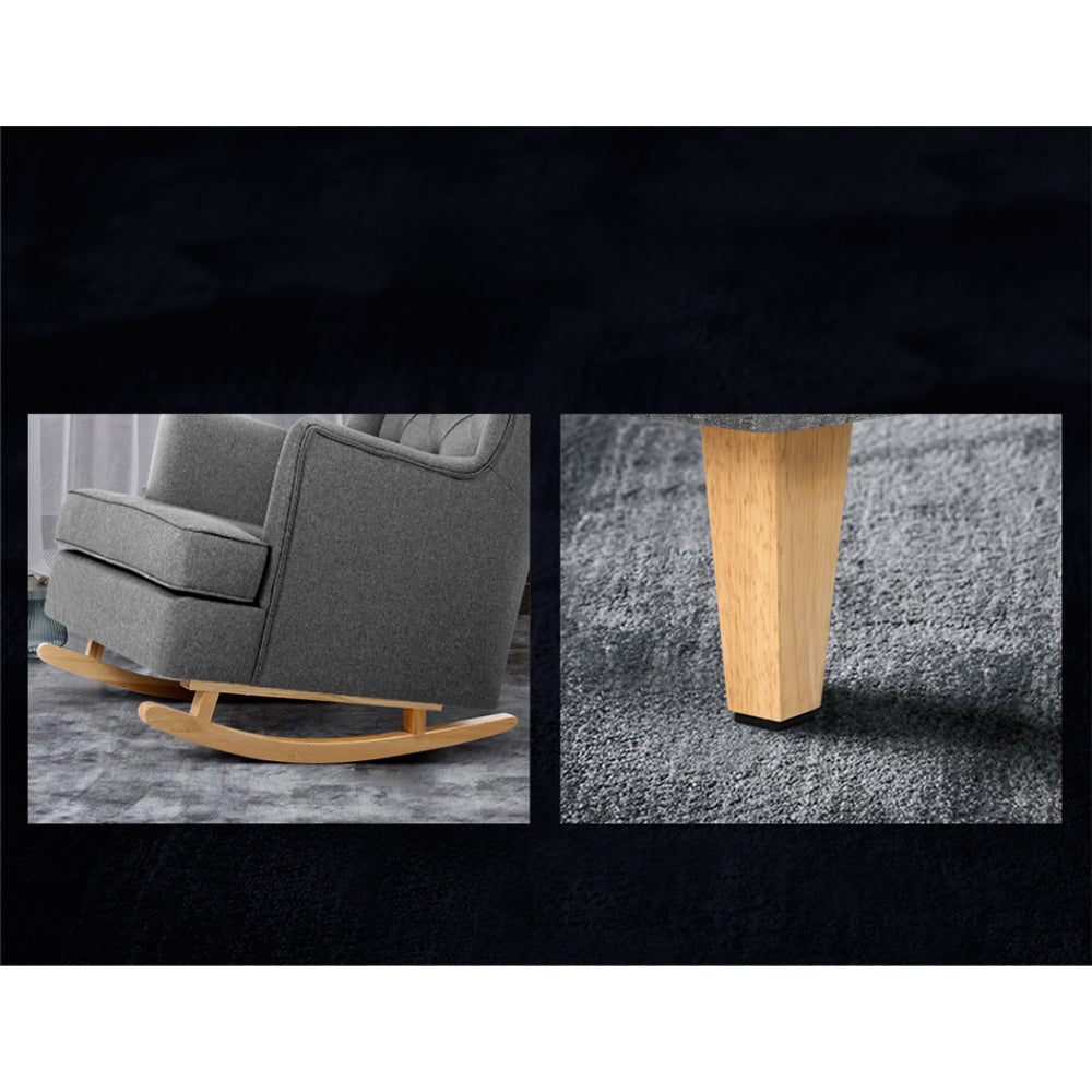 Rocking Armchair Feeding Chair Linen Fabric Armchairs Lounge Retro Grey