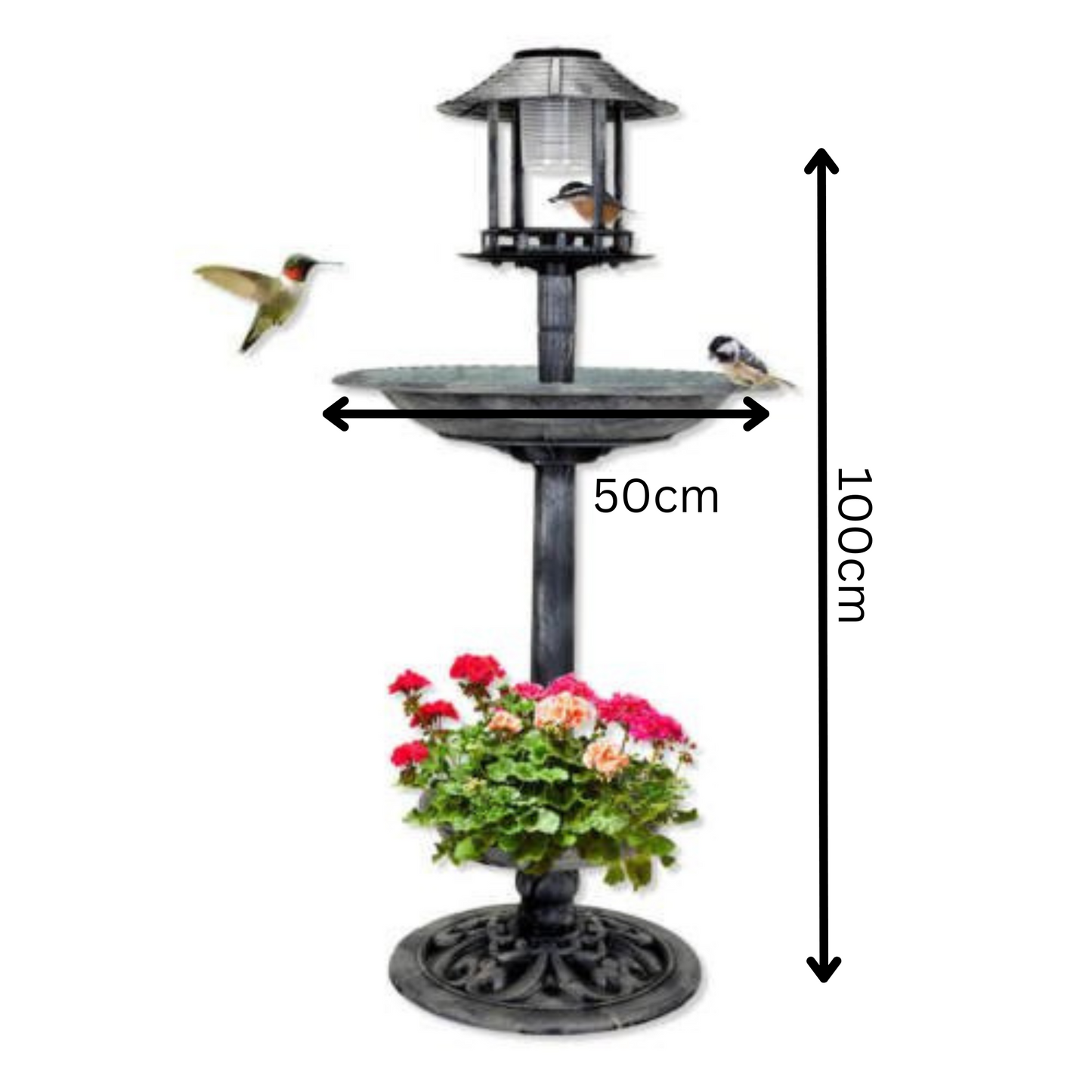 1m Garden Bird Bath with Solar Power Feeding Station and Lights