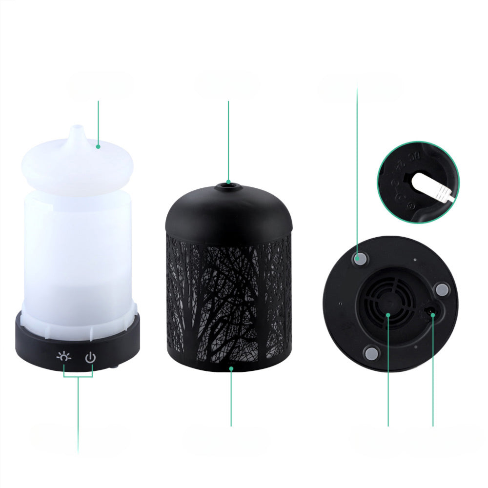 Aroma Diffuser Aromatherapy LED Night Light Black Forrest Pattern 160ml