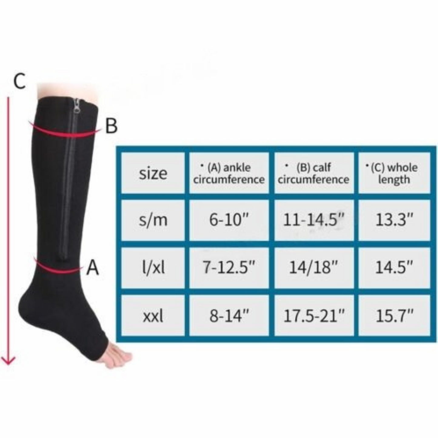 Black Compression Socks Knee High Support Stockings 18 to 21mm Unisex