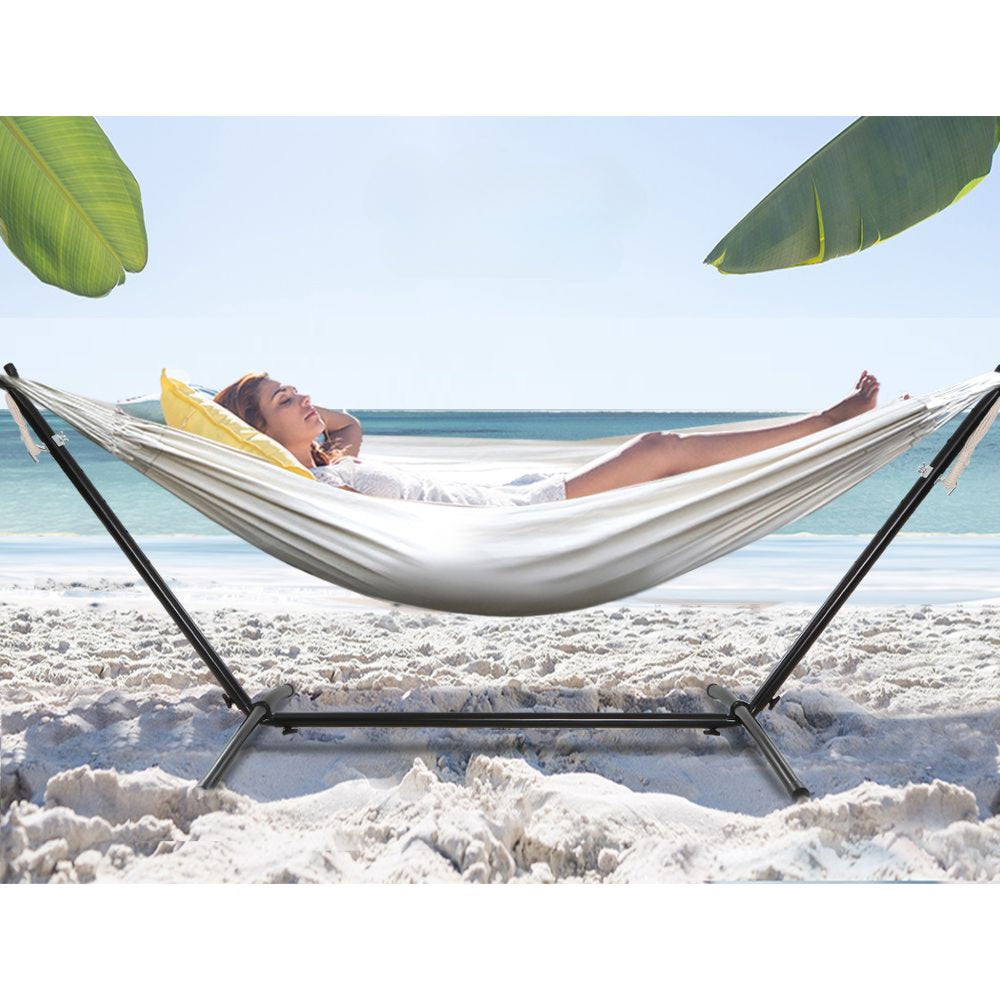 Outdoor Camping Hammock With Stand Lounge Swing Bed - Cream