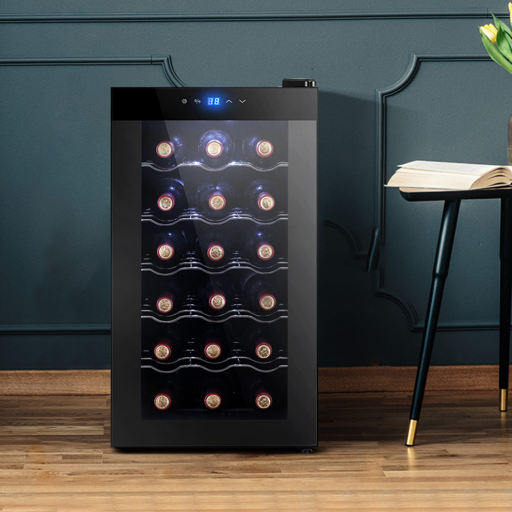 Wine Cooler 18 Bottles Glass Door Beverage Cooler Thermoelectric Fridge Black