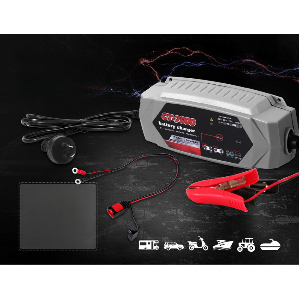 Smart Car Truck Boat Motorcycle Caravan Battery Charger SLA AGM 7A - 24V