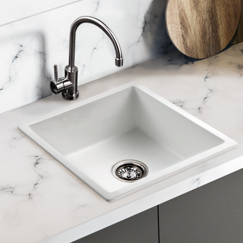 Stone Kitchen Sink 450X450MM Granite Under/Topmount Basin Bowl Laundry White