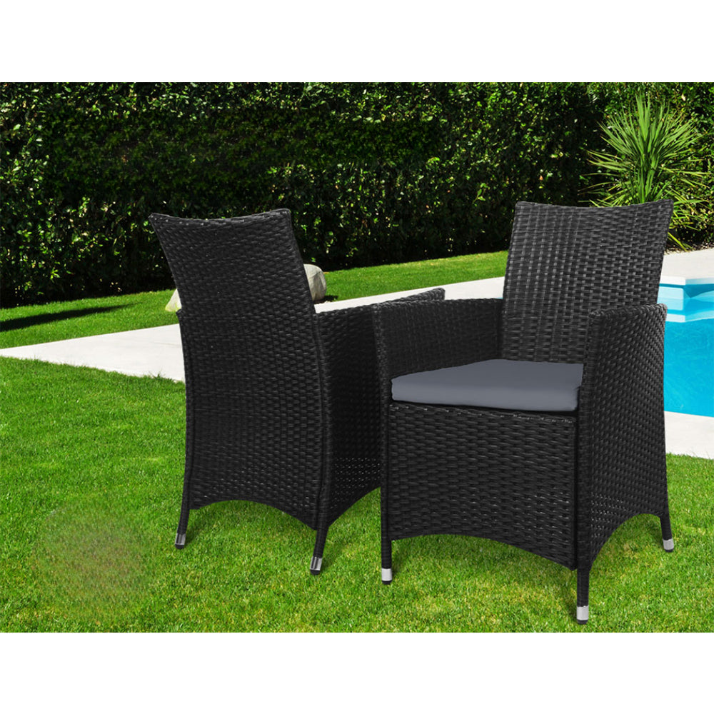 Outdoor Furniture Dining Chair Table Bistro Wicker Patio Set - Black