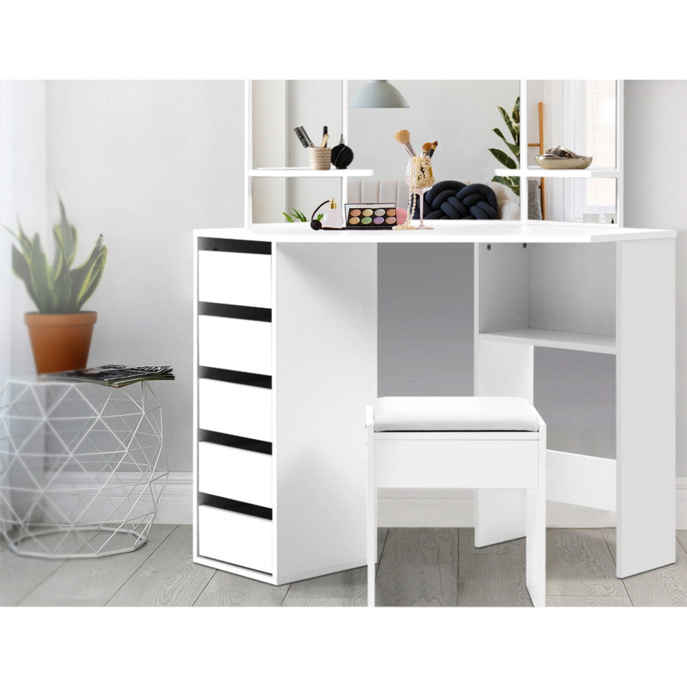 Corner Dressing Table With Mirror Stool White Mirrors Makeup Tables Chair