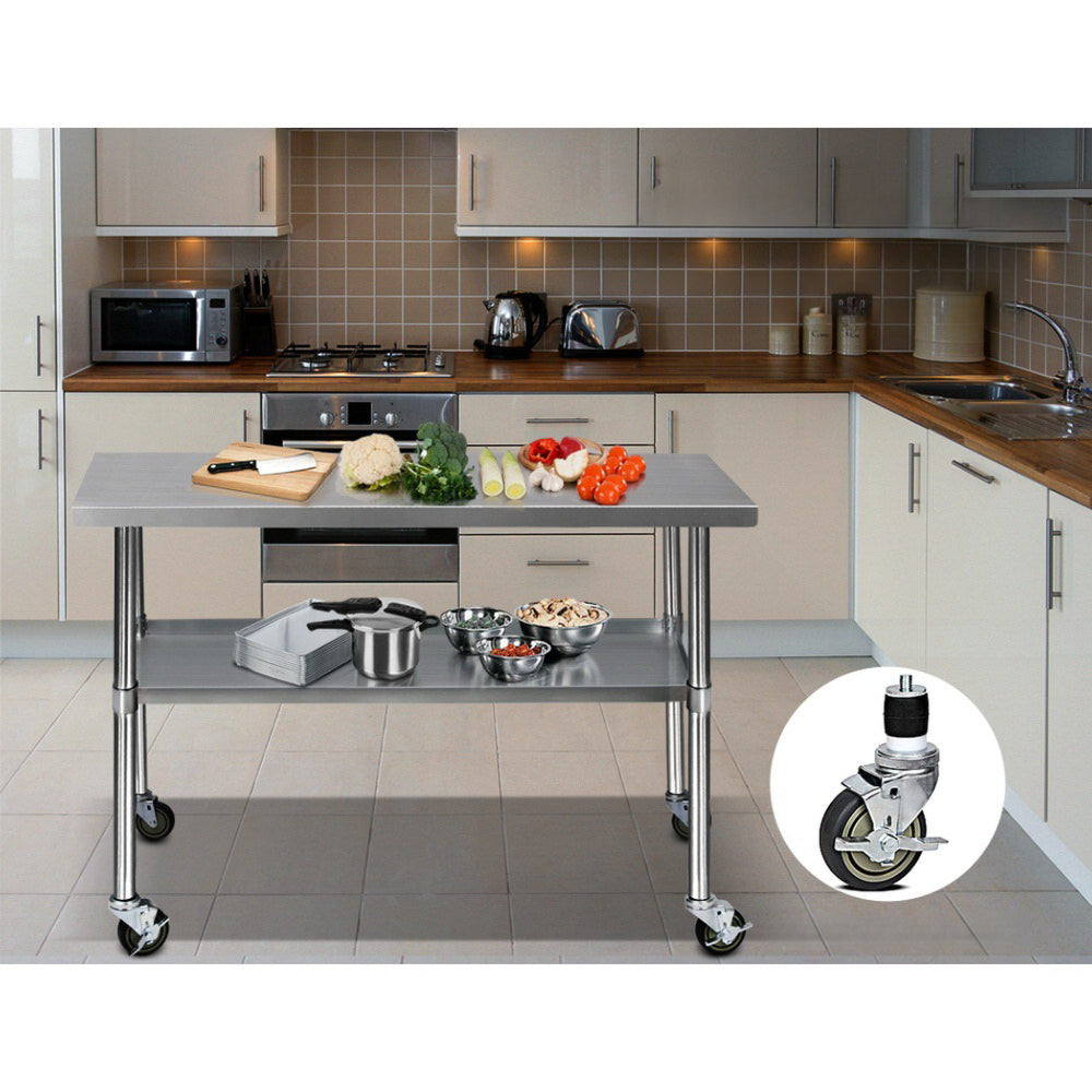 430 Stainless Steel Kitchen Benches Work Bench Food Prep Table with Wheels 1219MM x 610MM