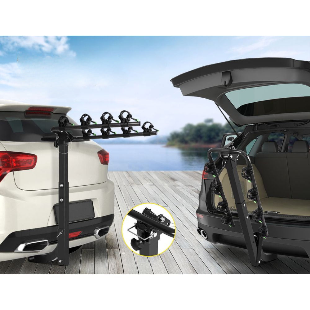 Bicycle Car Rear Carrier Hitch Mount Towbar Foldable Steel - Fits 4 Bikes