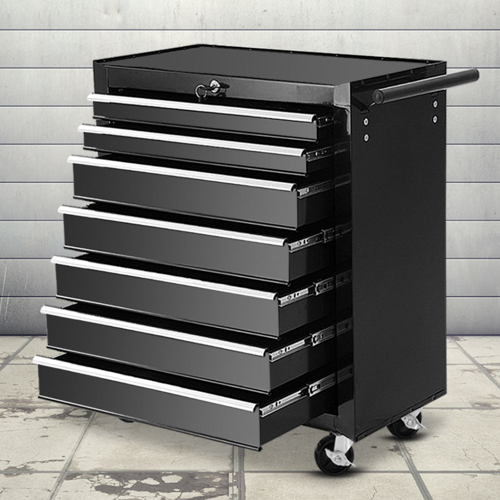 Tool Chest Trolley Box Cabinet Cart Garage Storage Black - 7 Drawers