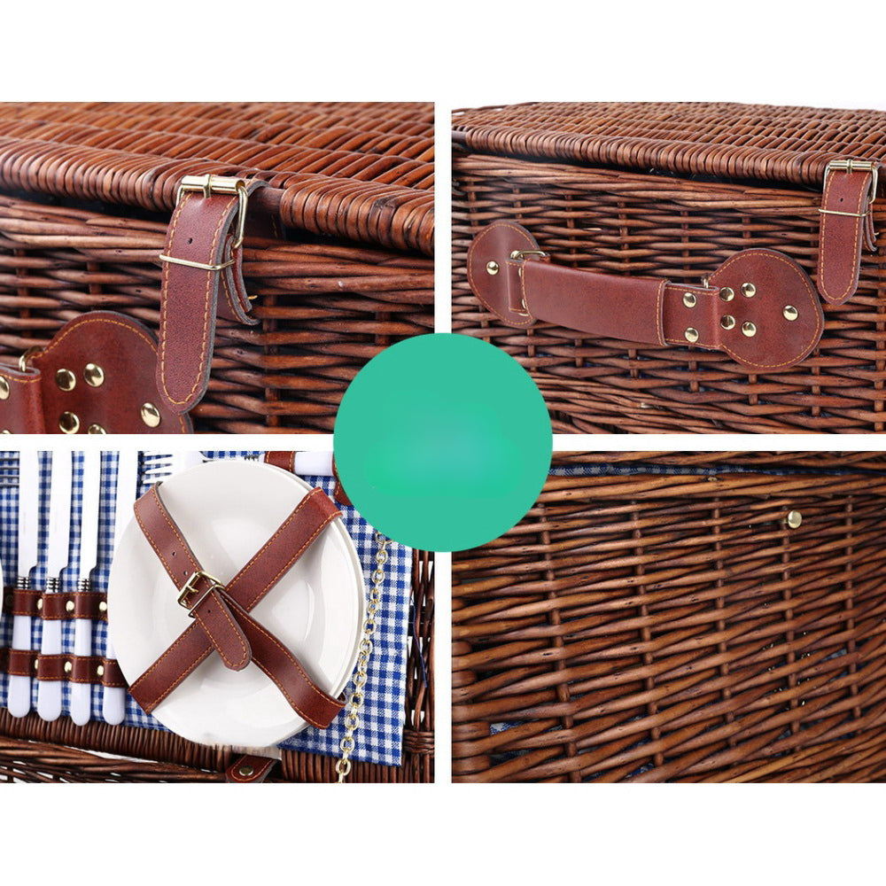 4 Person Picnic Basket Handle Baskets Outdoor Insulated Blanket