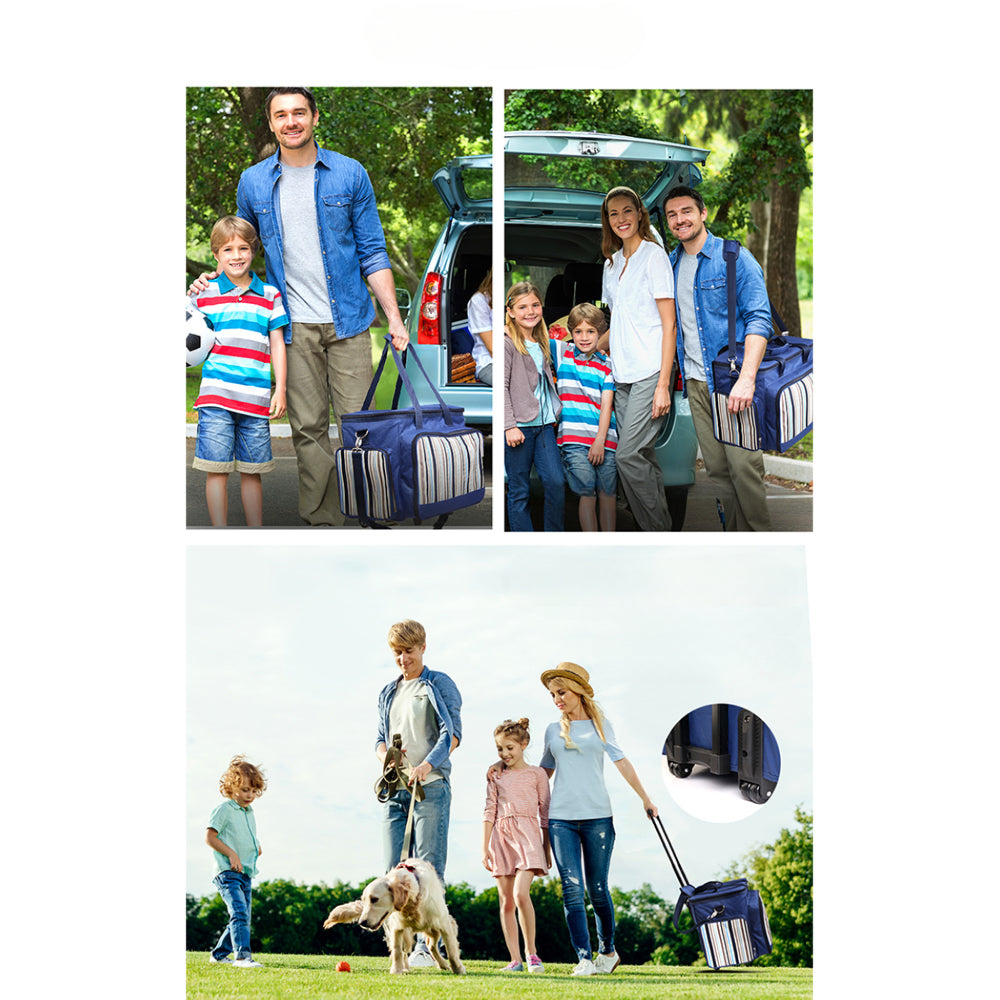 6 Person Picnic Basket Set Picnic Bag Cooler Wheels Insulated Bag
