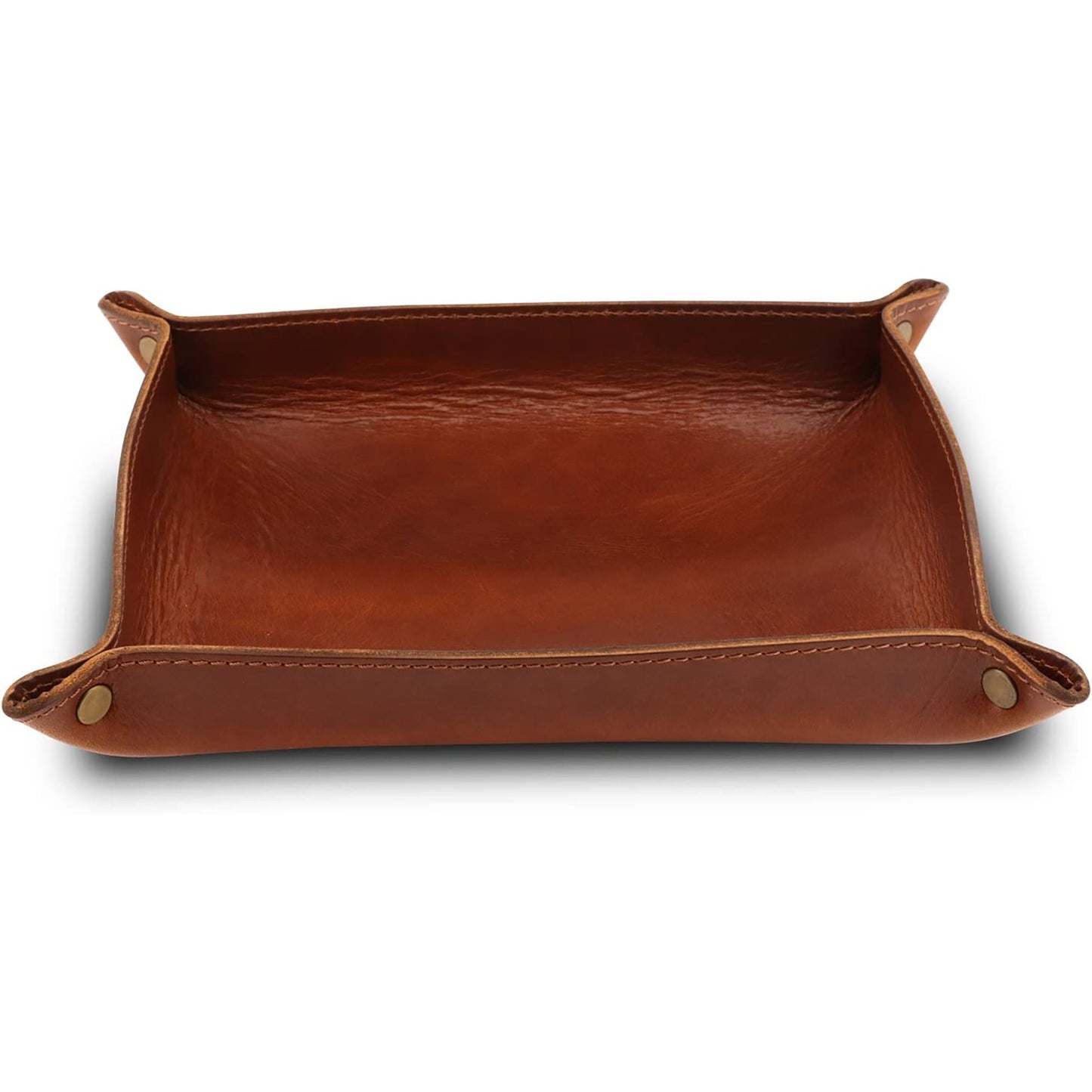 Leather Tray Organizer Storage for Wallets Watches Keys Coins and Phones - Brown