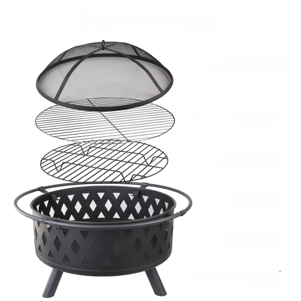 Fire Pit BBQ Charcoal Grill Ring Portable Outdoor Kitchen Fireplace 32"