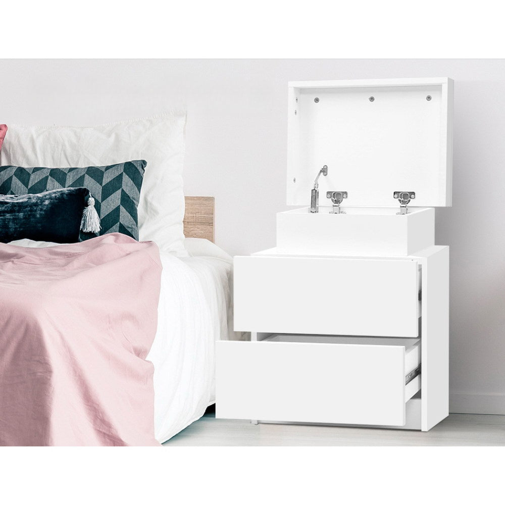 Bedside Tables 2 Drawers Side Table Storage Nightstand White Bedroom Wood