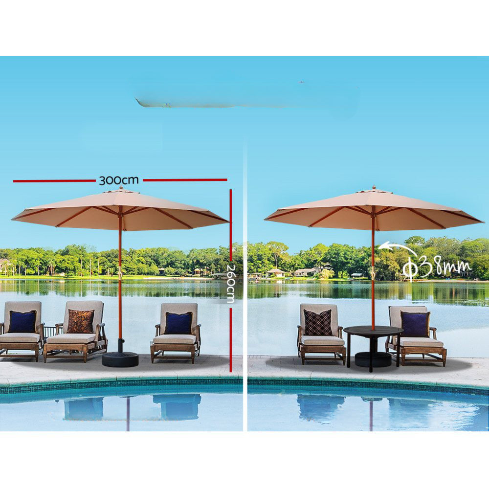 Garden Outdoor Umbrella Pole with Base Stand Beige - 3M