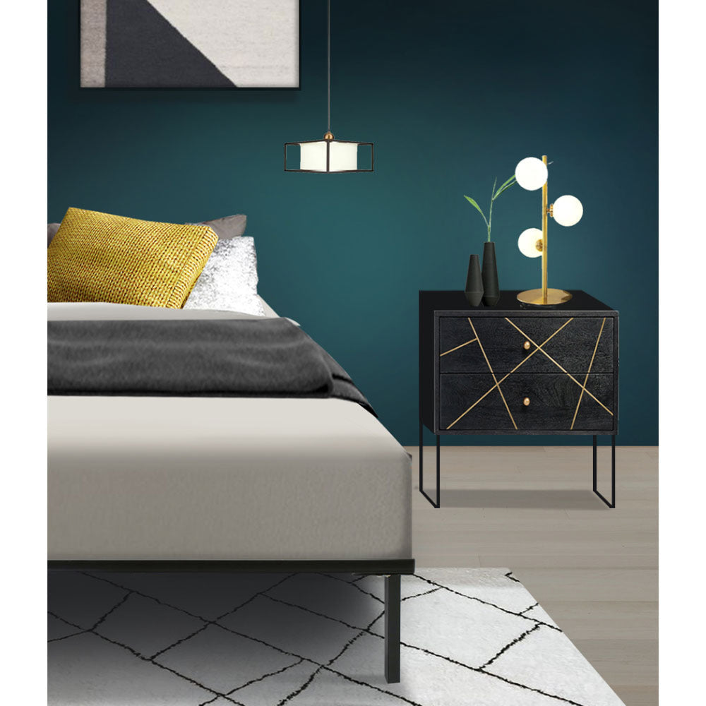 Metal Bed Frame Double Size Mattress Base Platform Wooden Black TED