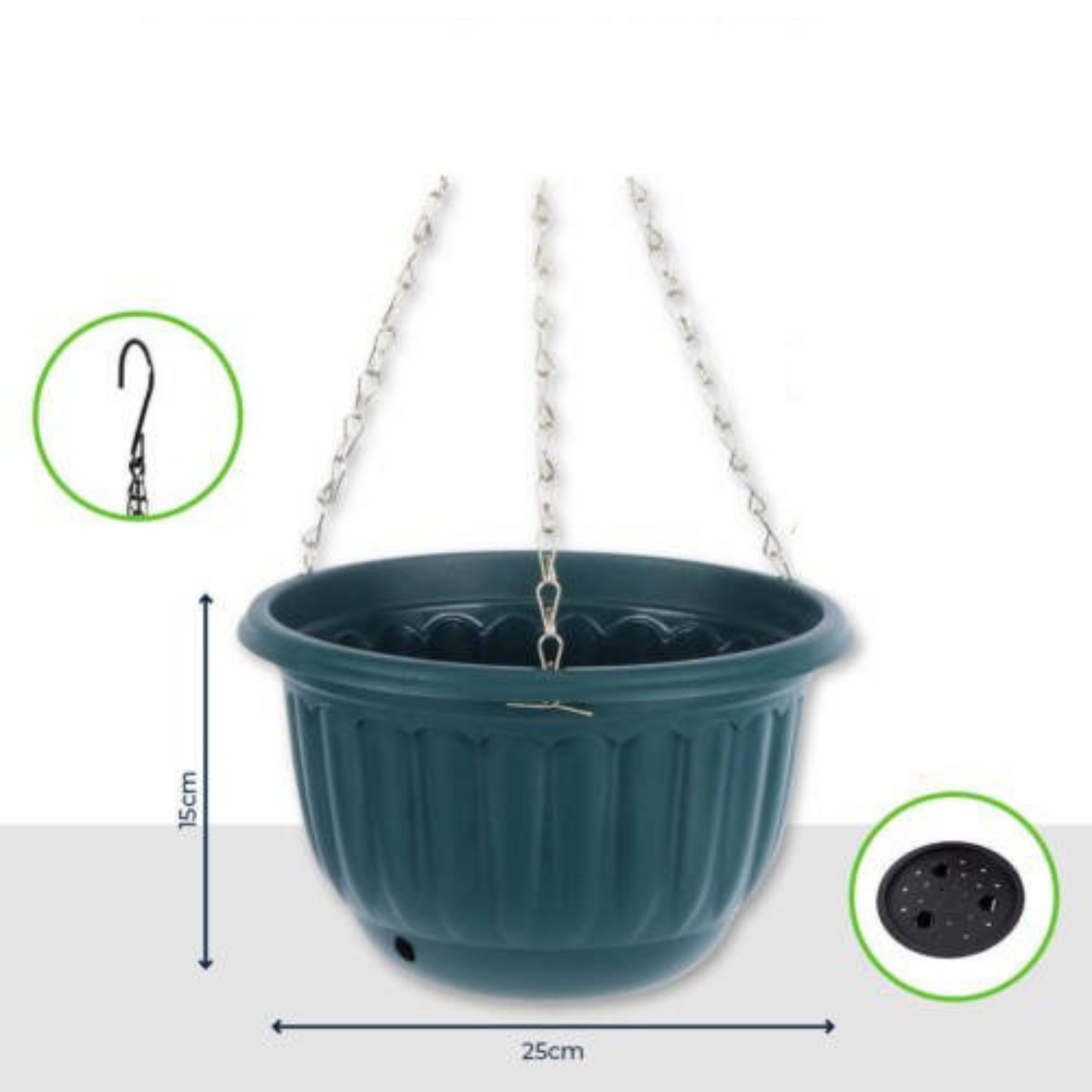 2pcs Stylish Lightweight Garden Hanging Green Planter Pots 25cm