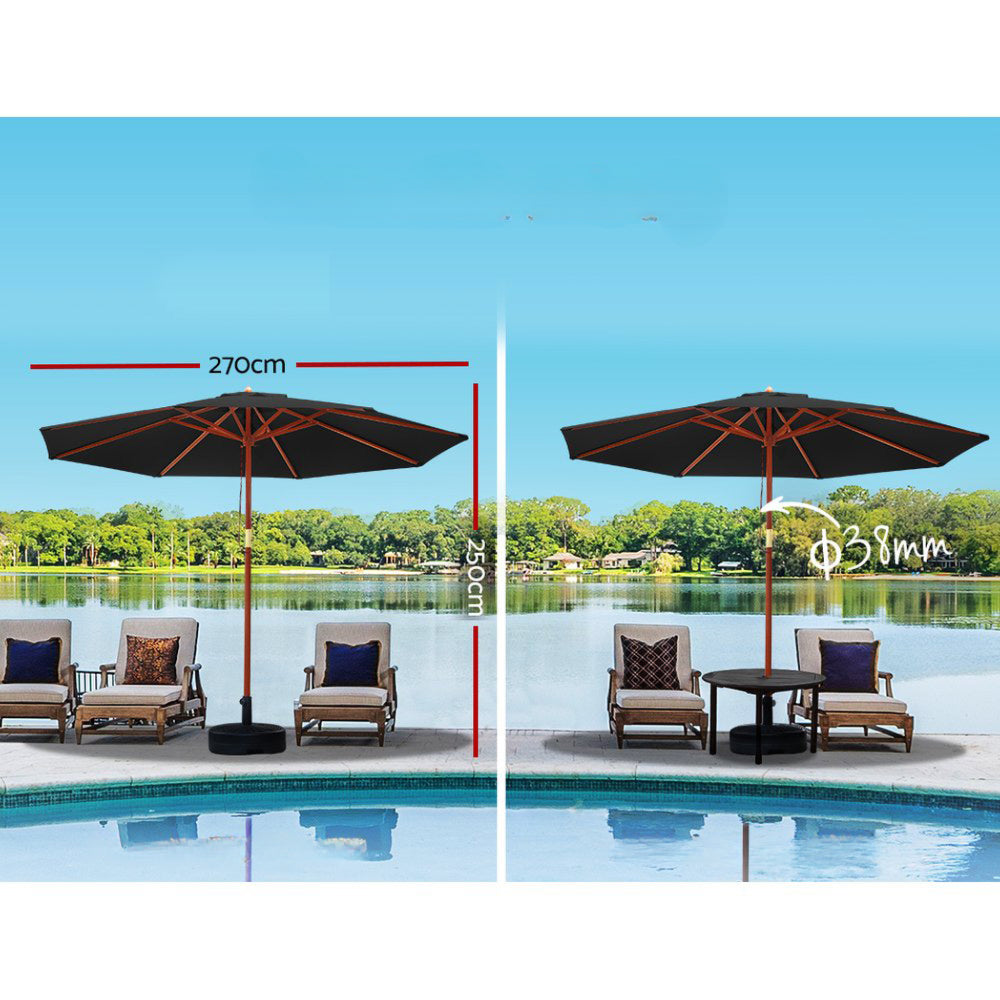 Garden Outdoor Umbrella with Base Pole Stand Black - 2.7mm
