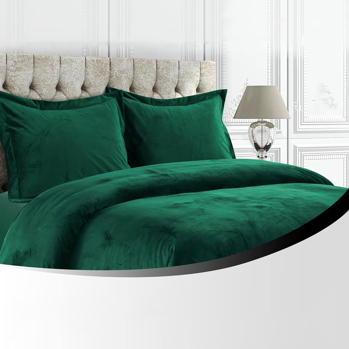 Venice Velvet Oversized Solid Duvet Cover Set - Emerald Green