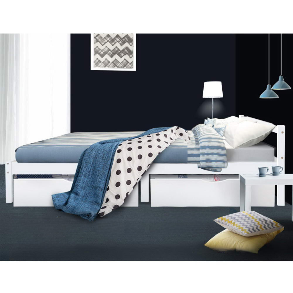 Bed Frame Single Size Wooden Mattress Base Timber Platform White