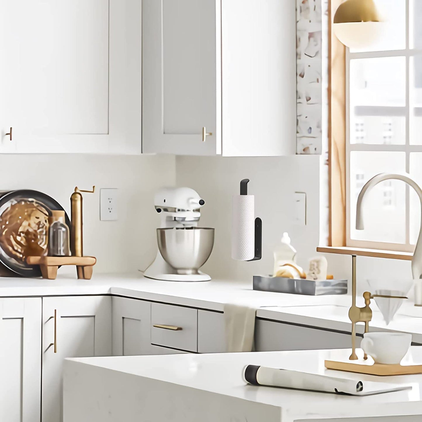 Self-Adhesive Under Cabinet Paper Towel Holder with Adhesive and Screws - Black