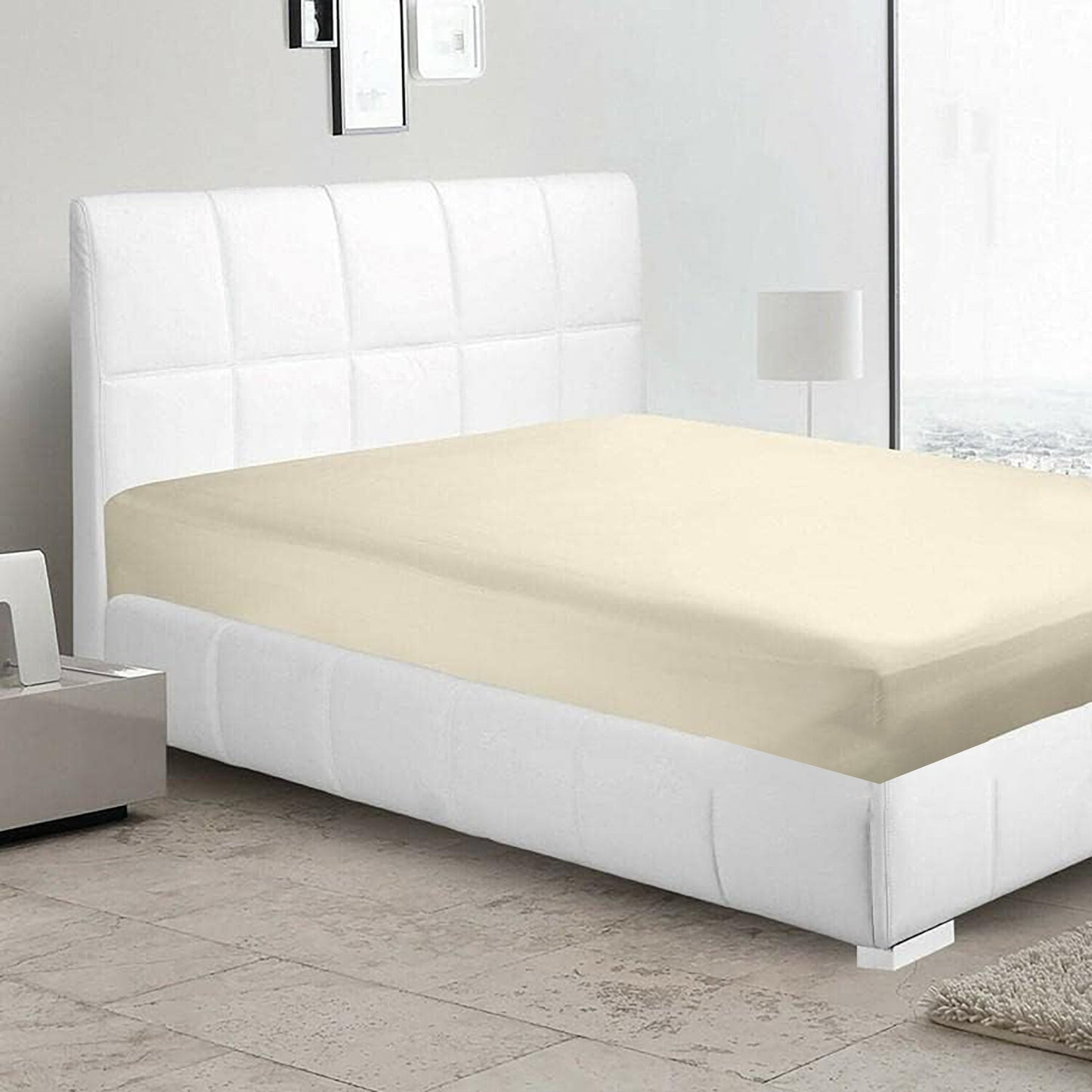 2000 TC Full Elastic Soft and Luxury Deep Pocket Fitted Bed Sheet - Cream