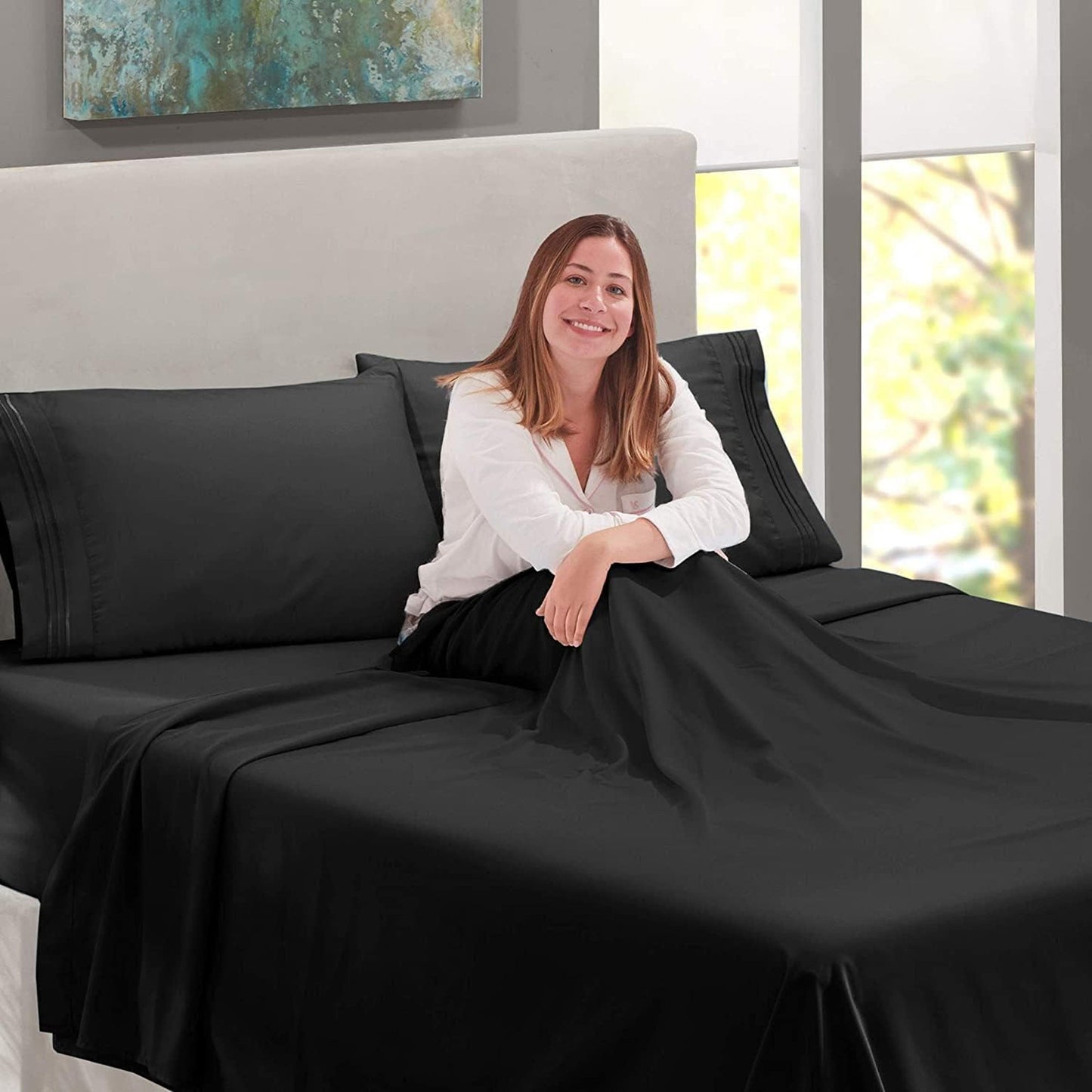 2000TC Ultra-Soft Luxury Deep Pocket Bedding Sheet Set - Black