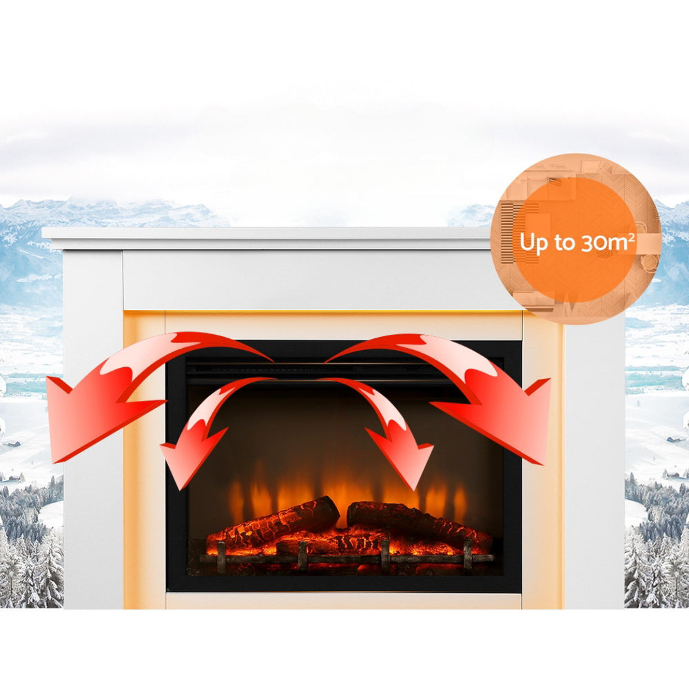 2000W Electric Fireplace Mantle Portable Fire Log Wood Heater 3D Flame Effect White