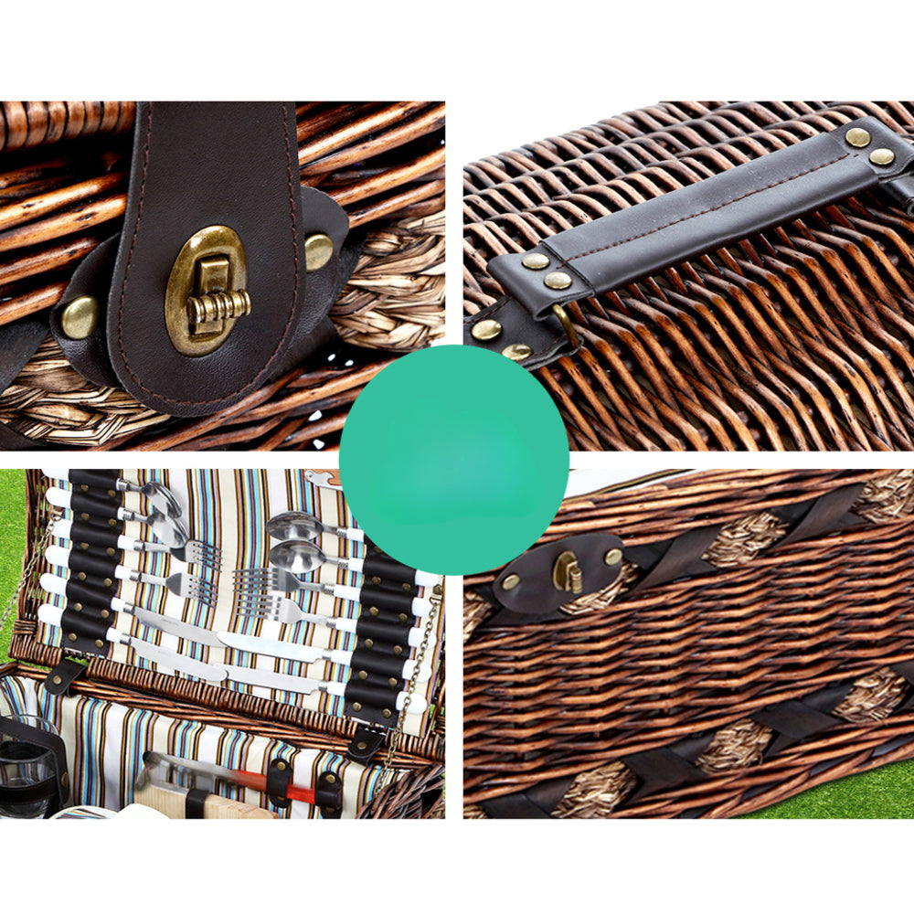4 Person Picnic Basket Wicker Baskets Outdoor Insulated Gift Blanket
