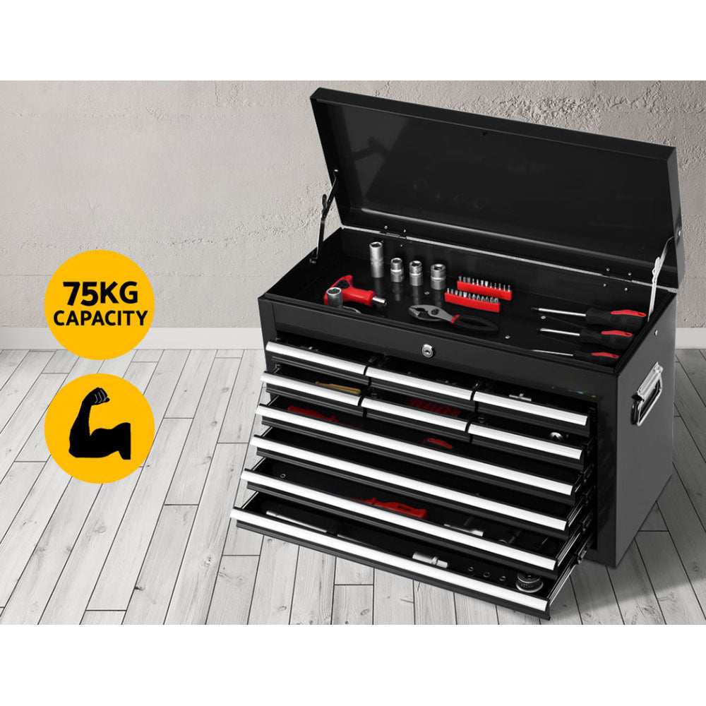 Tool Box Chest Trolley Cabinet Garage Storage Black - 10 Drawers