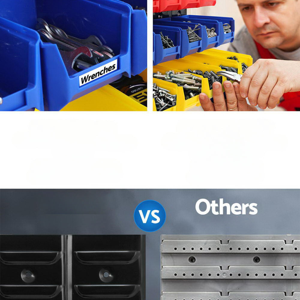 Garage Wall Mounted Rack Storage Tools Organiser Work Bench - 24 Bins