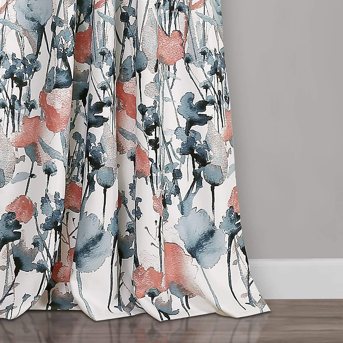 Floral Room Darkening Curtain Panel Set 84x52 Inch - Blue and Coral