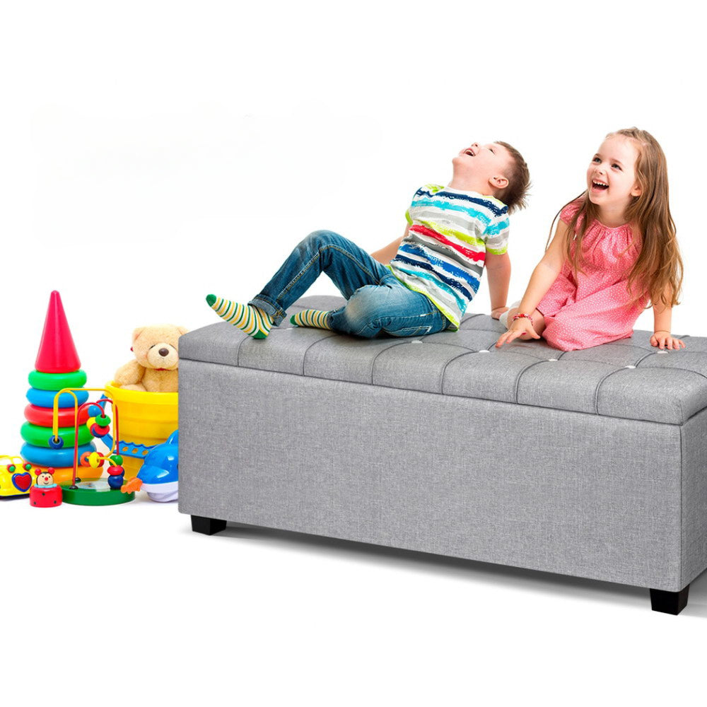 Storage Ottoman Footstool Blanket Box Foot Stool Bench Toy Seat Grey