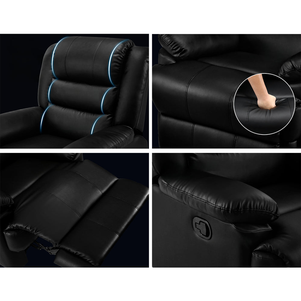 Recliner Chair Armchair Luxury Single Lounge Sofa Couch Leather Black