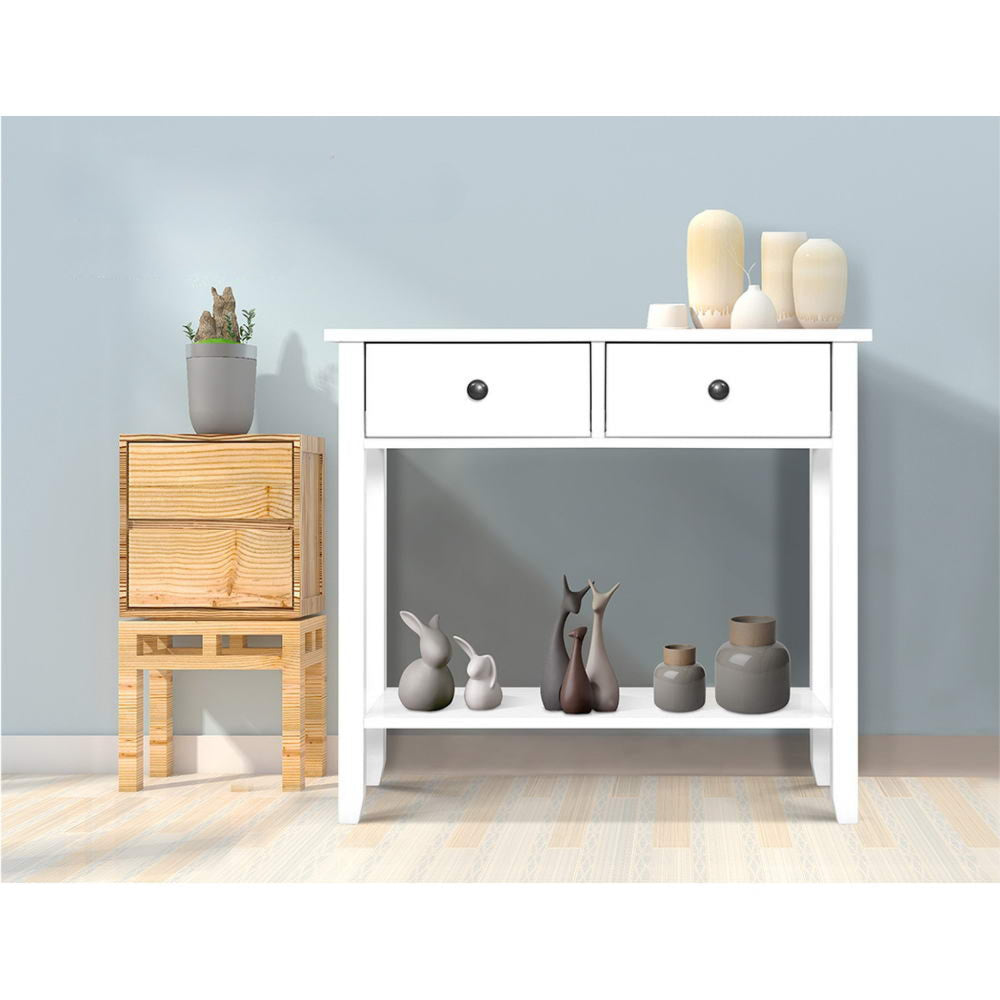 Hallway Console Table Hall Side Entry 2 Drawers Display White Desk Furniture